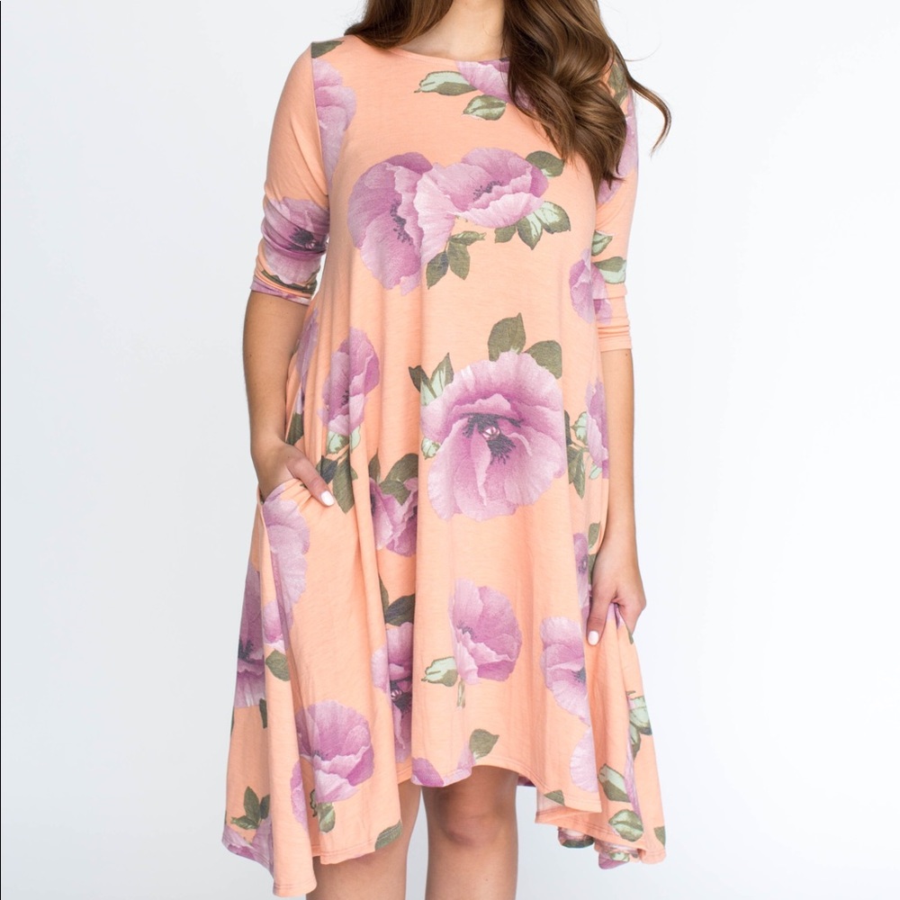 Sway Dress 3/4 Sleeve French Terry Mauve Floral